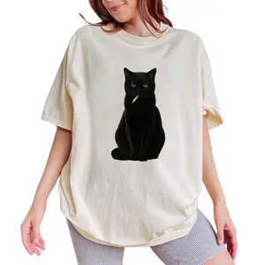 ChicCotton Smoking Cat Comfort Colors Shirt, Retro 90s Aesthetic T-shirt, Meme Black Cat Graphic Tee, Funny Cat Lovers Clothing, Adult Humor Outfits