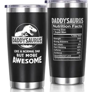 Funny Daddysaurus 20oz Travel Tumbler, Insulated Cup with Lid, Premium Boxed Gift Set for Father, Great Fathers Day Birthday Surprise from Family, Suitable for Husband Dad Father In Law Daily Use