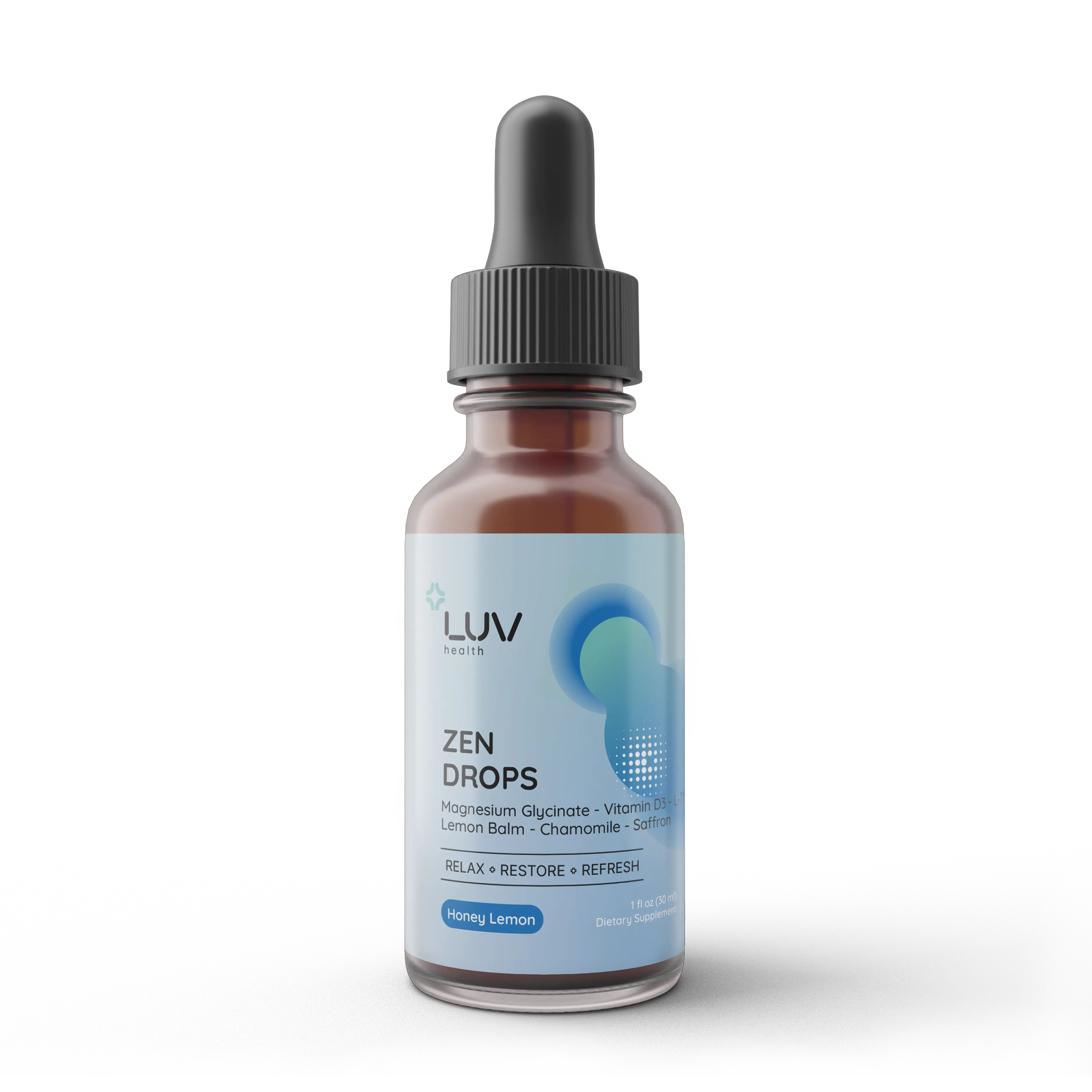 LUV Zen Drops: Anxiety and Stress Support Drops with Magnesium Glycinate, Vitamin D3, Lemon Balm, Chamomile, Saffron, L-Theanine, . Keto, Vegan, USA Made, Non-GMO, 30 Servings