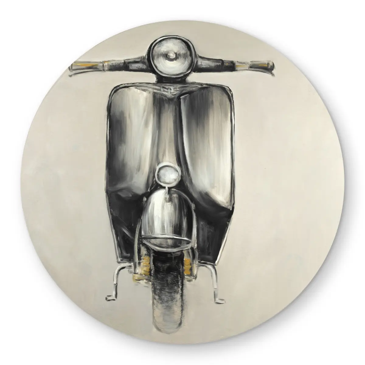 Begin Home Decor C1COAR55GHVBPF 5x5 ft. Round Printed Chenille Face Small Black Moped Motorcycle Rug - Outdoor Household Carpet