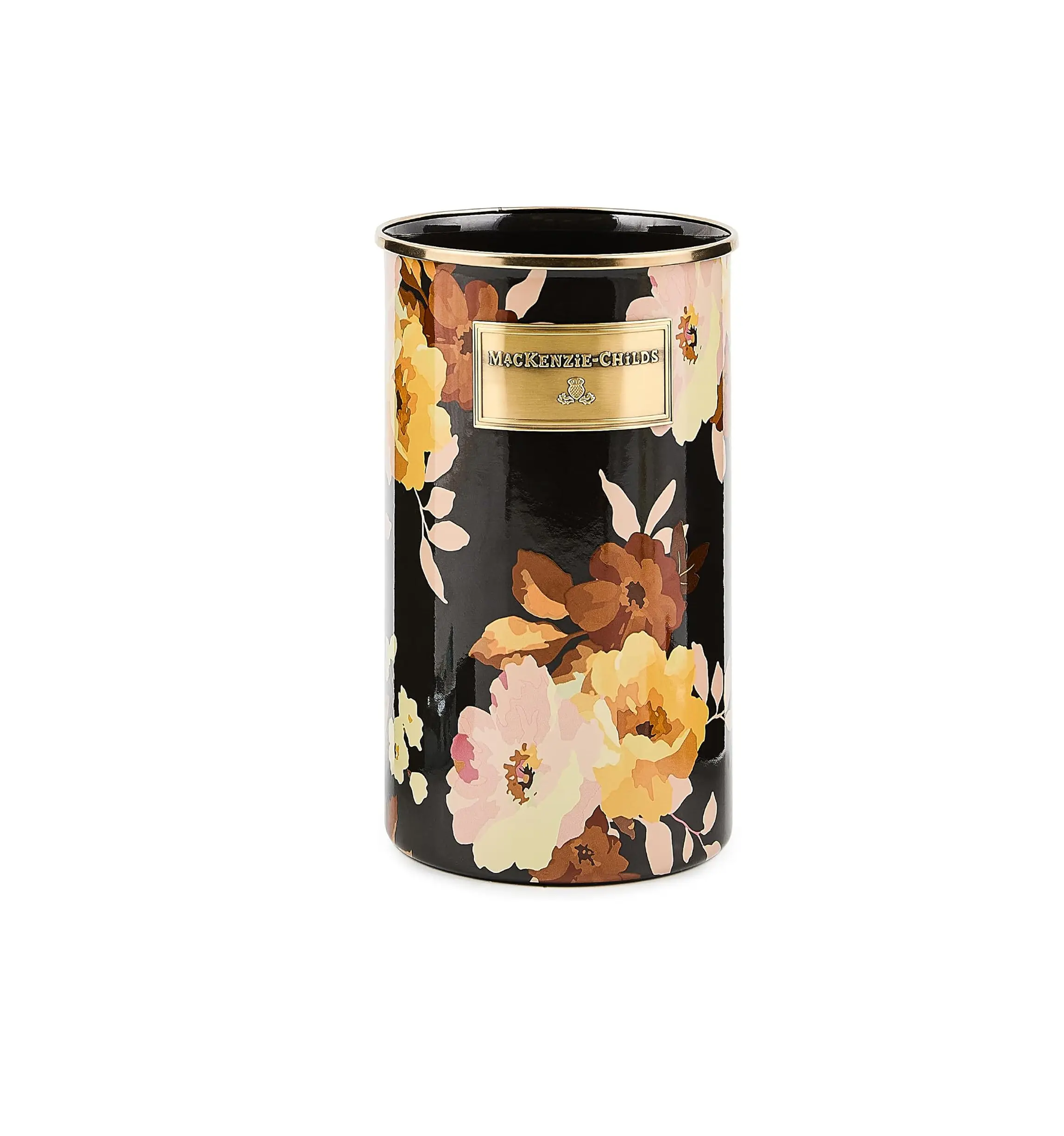 MACKENZIE-CHILDS Enamel Utensil Holder, Stylish Kitchen Countertop Organizer, Wild Rose Brown