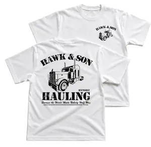 Hawk And Son Hauling Semi Truck T-Shirt, Truck Driver Graphic Tee With Big Rig Back Print, Front Chest Hawk And Son Logo Shirt, Diesel Freight Workwear Outfit, Long Haul Trucker Apparel Gift for Men and Women