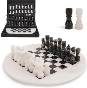Elborse Marble Chess Set for Adults with Complementary Storage Box, 15" Handmade Chess Board Game, Luxury Board Games for Adults with Extra Queens