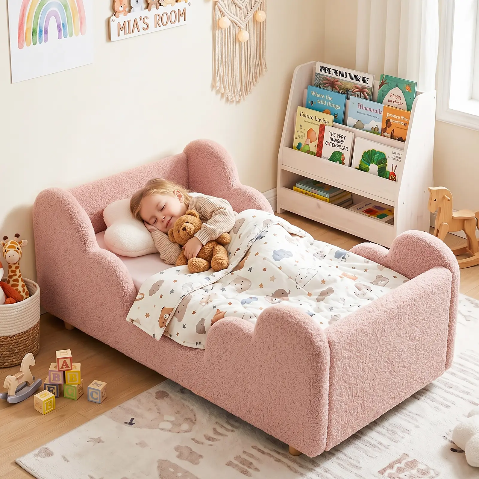 Lilypelle Toddler Bed Frame, With Detachable Safety Railing, CPSC Certified Boy and Girl Crib, Standard Crib, Certified Fabric Toddler Bed Frame, Excluding Mattress summerwins