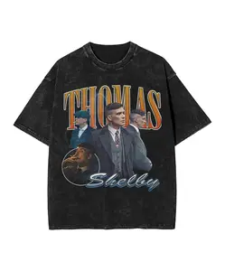 Thomas Shelby Peaky Blinders Vintage Washed T-Shirt Vintage Style, Short-sleeved Tshirt Men's Casual Breathable