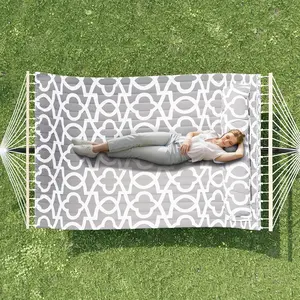 GAOMON Light Gray 57" Double Hammock with Carry Bag, 2 Person Hammock with Heavy Duty Metal Stand, Cotton Fabric, Widening Design, 450 LBS Weight Capacity, Suitable for Indoor Outdoor