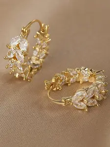 1 Pair Elegant Golden-Tone Hoop Earrings with Sparkling Rhinestone Accents - Fashionable Earrings, Natural Style Design, Perfect for Daily Wear, All-Season Accessory, Elegant Jewelry