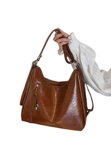 Minimalist Solid Color Leather Tote Bag, Large Capacity Shoulder Bag with Zipper Pocket, Perfect for Work and Casual Outings