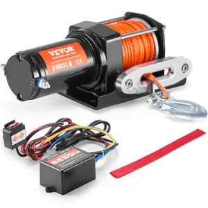 VEVOR Electric Winch, 3500 lb Line Pull Capacity, 12V DC ATV/UTV Winch with 3/16 inx 39 ft 12 Strands Synthetic Rope Aluminum Fairlead Wired Remote Control, IP55 Waterproof for Towing UTV ATV Boat