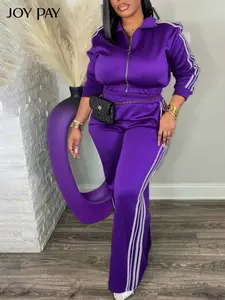 Women's Two-Piece Sporty Casual Set, Side Stripe Long Sleeve Zipper Top & Straight Leg Pants, Comfortable for Daily Wear, Airport Outfit, Sweatsuit Sets