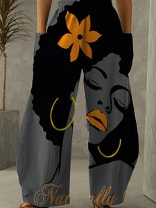 【plus size】 figure print pocket elastic waist pants, casual comfy baggy trousers for daily wear, wide leg pants for women, summer pants, summer clothes, women's bottoms for summer, downtown girl clothes, pantaloons, womenswear, clothes for women