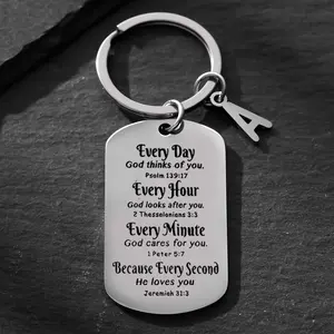 Stainless Steel Christian Keychain with Bible Verses, Elegant Inspirational Scripture Keyring for Men - Psalm 139:17, 2 Thessalonians 3:3, 1 Peter 5:7, Jeremiah 31:3