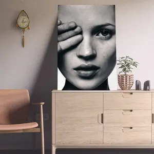 Kate Moss black and white photography poster, canvas poster, wall art decoration print, suitable for living room and bedroom decoration