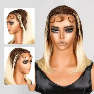 [Clearance Sale] Wiggins Hair Pre Braided Glueless Ready To Go 13x4 Lace Front Bob Wigs T4/613 Straight Bob Wig Straight Short Bob Human Hair Wig