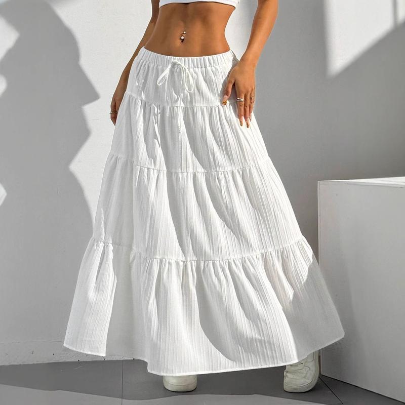 Women's White Half Skirt with Tie, Loose Long Skirt for Women