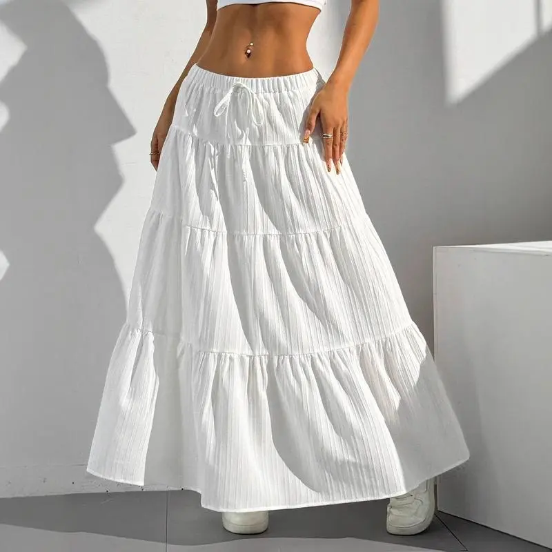 Women's White Half Skirt with Tie, Loose Long Skirt for Women