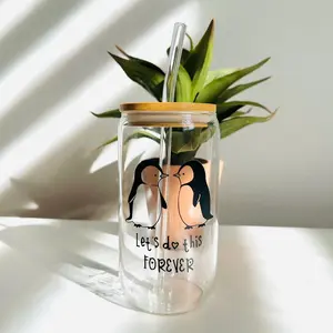 Penguin love glass cup