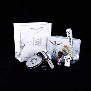 Mbappe, Salah, Bellingham, and Haaland 11-piece gift set (round gift box + 4 bracelets + 1 ring + 1 necklace + 1 keychain + 1 doll + rectangular gift box + gift bag)