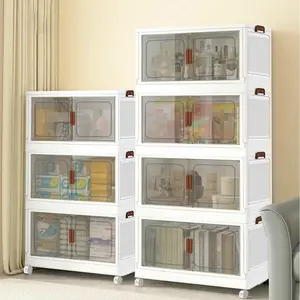 60cm-2/3/4/5 Floor foldable lockers - spacious, stackable, versatile plastic lockers with doors and wheels - easy to assemble, space saving, perfect for organizing families in bedrooms, living rooms and kitchens, winter storage.
