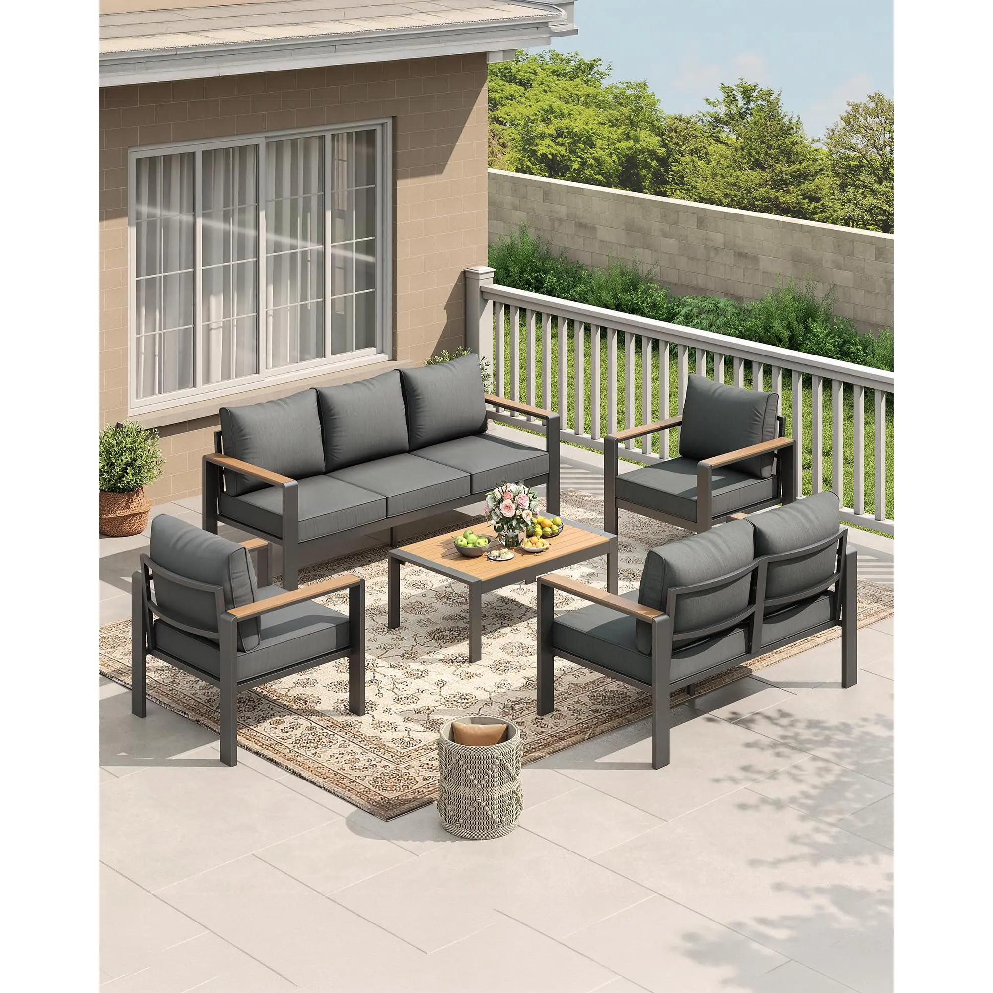 GAOMON Aluminum Outdoor Patio Furniture Set, 5-Piece Sectional Conversation Set with Thick Washable Cushions & Coffee Table, Modern Outdoor Seating for Porch, Balcony, Deck & Yard,Gray