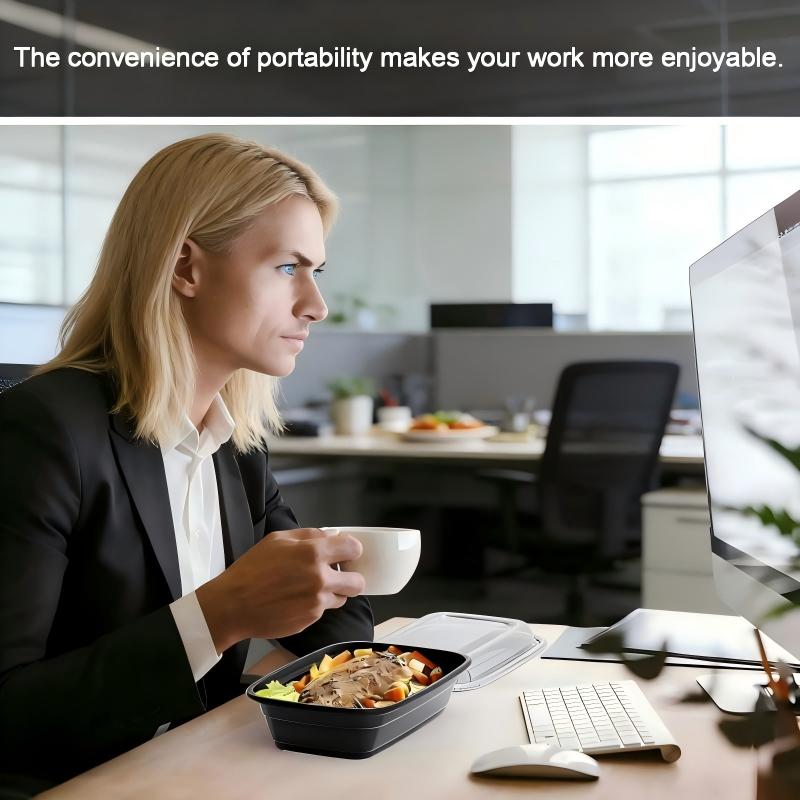 50 pieces, 38 ounces, black rectangular food storage container, meal container, disposable plastic portable with lid container, lunch box, stackable, suitable for microwave oven and dishwasher, kitchen organizing and storage supplies, outdoor camping