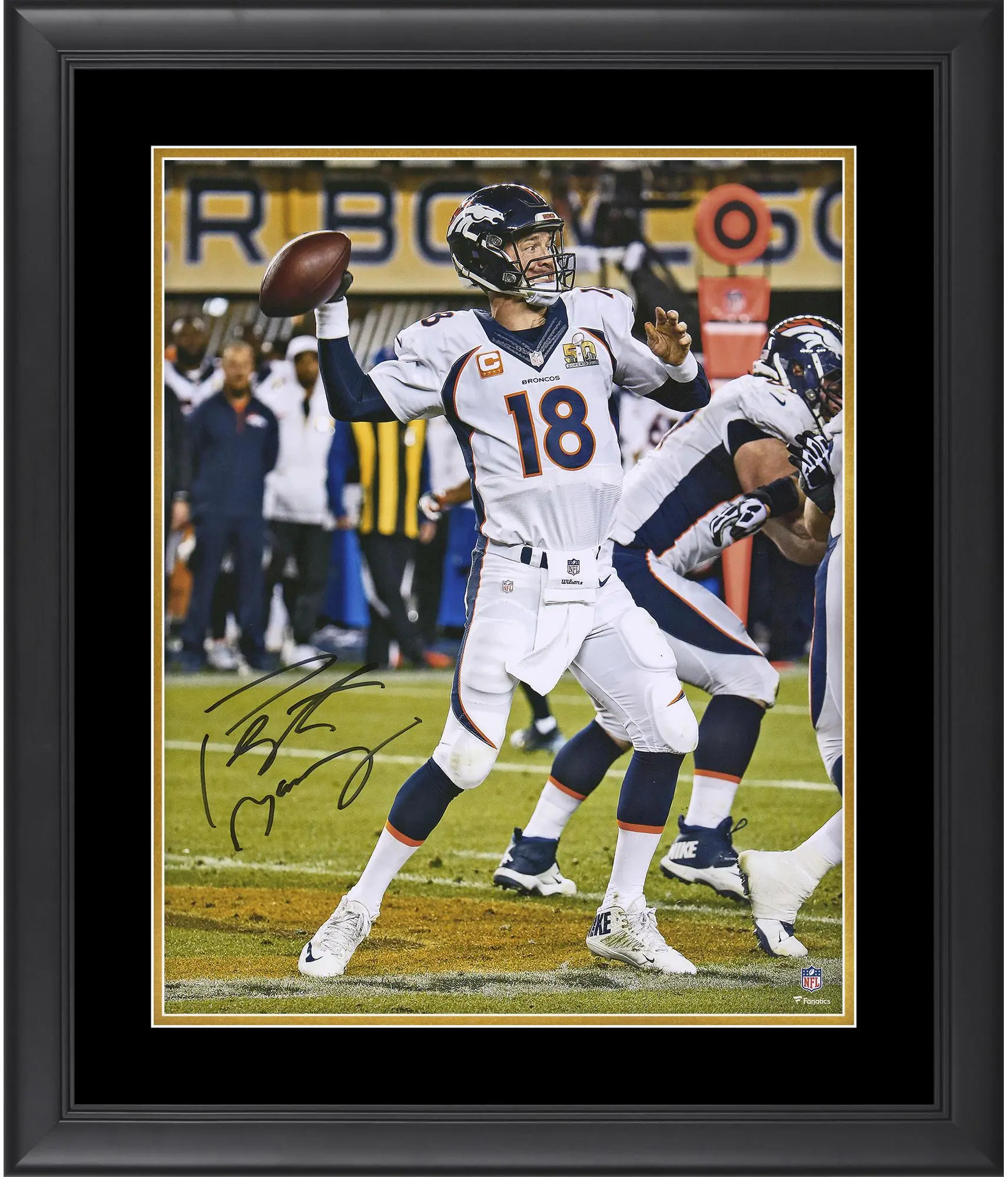 Peyton Manning Denver Broncos Framed Autographed 16" x 20" Super Bowl 50 Champions Action Photograph - Fanatics Authentic Certified