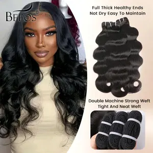 BEEOS Raw Human Hair Bundles Body Wave Bundles Human Hair 100% Unprocessed Brazilian Virgin Hair for Extensions Natural Color 20 Inches Human Hair Extensions Quick Weave Natural Black