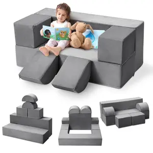 Garvee 6-Piece Modular Kids Play Couch – Convertible Toddler Sofa Set for Playroom & Bedroom – Creative Children’s Furniture for Fort Building & Reading – Dark Gray (100x40cm)