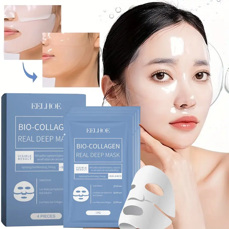 4 Pack Bio-Collagen Overnight Face Mask——Deep Hydrating Collagen Hydrogel Sheet Mask,Firming and Moisturizing,Korean Skincare,Anti Wrinkle Lifting Korean Glass Skin Face mask