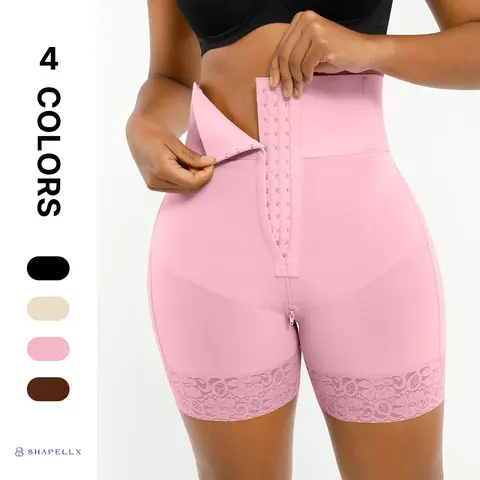 Shapellx AirSlim Boned Sculpt High Waist Shorts - Women's Underwear Shapewear Girdle, Waist Brace Leg Shaper, Shape and Lift Design, Body Slimming, Hook and Eye, Lace Undergarment
