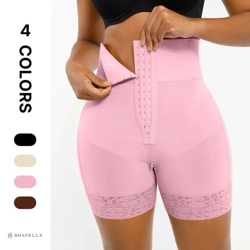 Shapellx AirSlim Boned Sculpt High Waist Shorts - Women's Underwear Shapewear Girdle, Waist Brace Leg Shaper, Shape and Lift Design, Body Slimming, Hook and Eye, Lace Undergarment