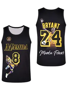 Los Angeles Kobe Bryant #8 #24 Mamba Forever Tribute Basketball Jersey Black Gold Breathable Mesh Sleeveless Double Number Print for Fans Kobe Supporters Legends Collectors & Mamba Mentality Enthusiasts