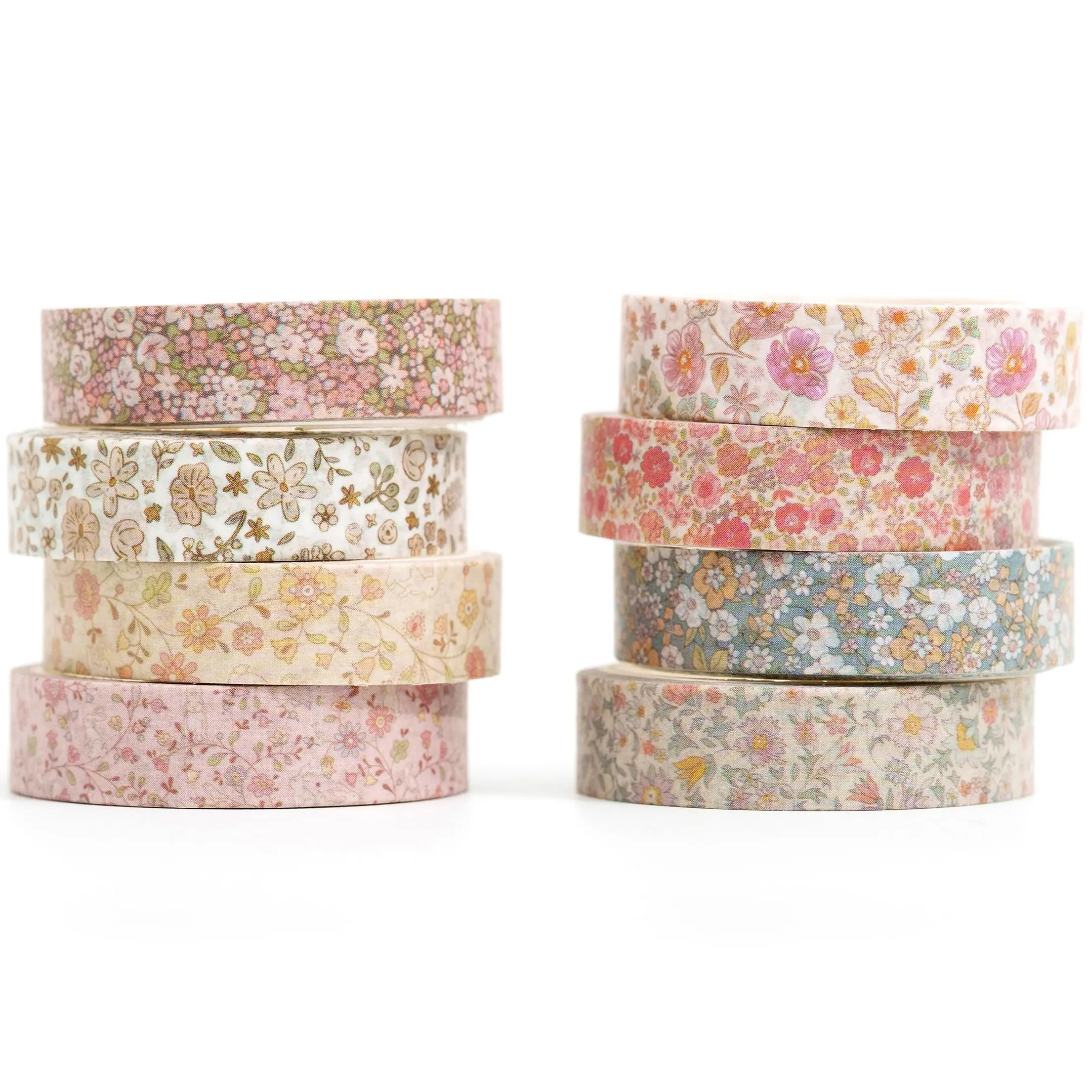 Vintage Paper Tape Set 8 Rolls, Thin Retro Decorative Masking Tape for Art, DIY Crafts, Journals, Planners, Scrapbooks, Packaging