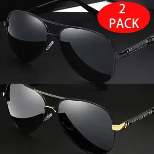 Unisex Polarized Aviator Sunglasses (2 Pairs) - Polarised Lens, UV Protection, Anti-Glare, Ideal for Driving & Outdoor Activities