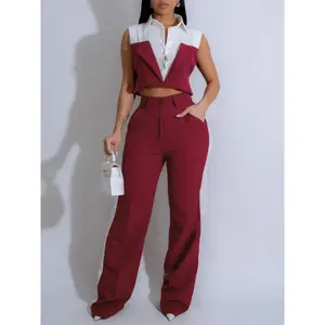 Summer Autumn Clothes Women's Set Sleeveless Blazer Vest Shirt & Wide Leg SweatPants 2025 OL Work Street Two-Piece Tracksuit Green Black Check Fitted Gamis