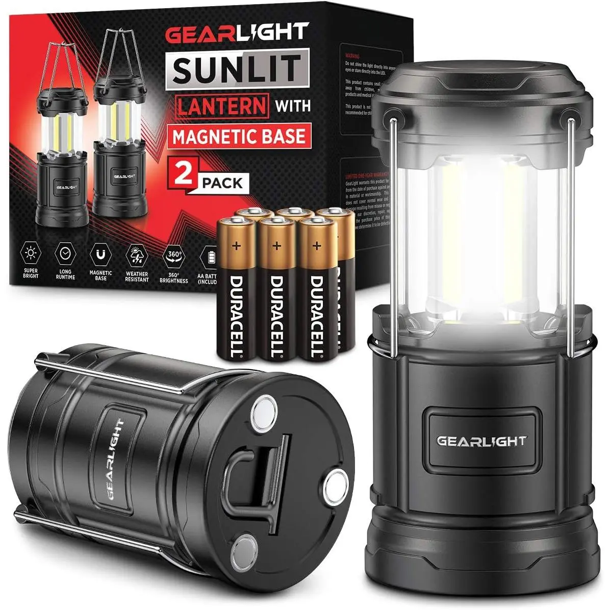 Compact Foldable LED Camping Lantern, 600 Lumen for Outdoor Camping and Emergencies, Weather Resistant, AA Battery Powered with Batteries Included, 2 Hours Battery Life