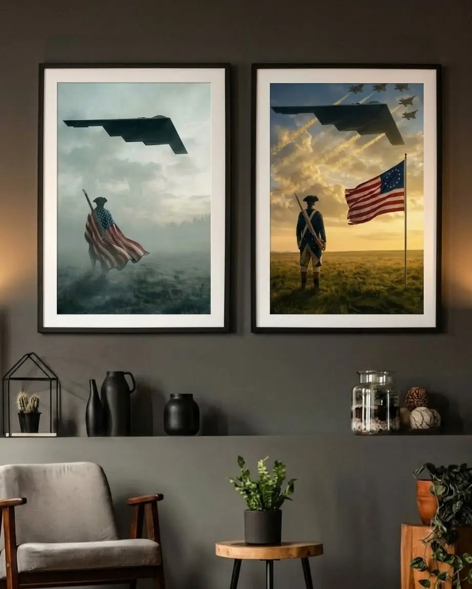 ( No Frame ) America 250th Anniversary Poster, Freedom B2 Poster, USA Patriotic Aircraft Wall Art, America Flag Poster, Home Decor