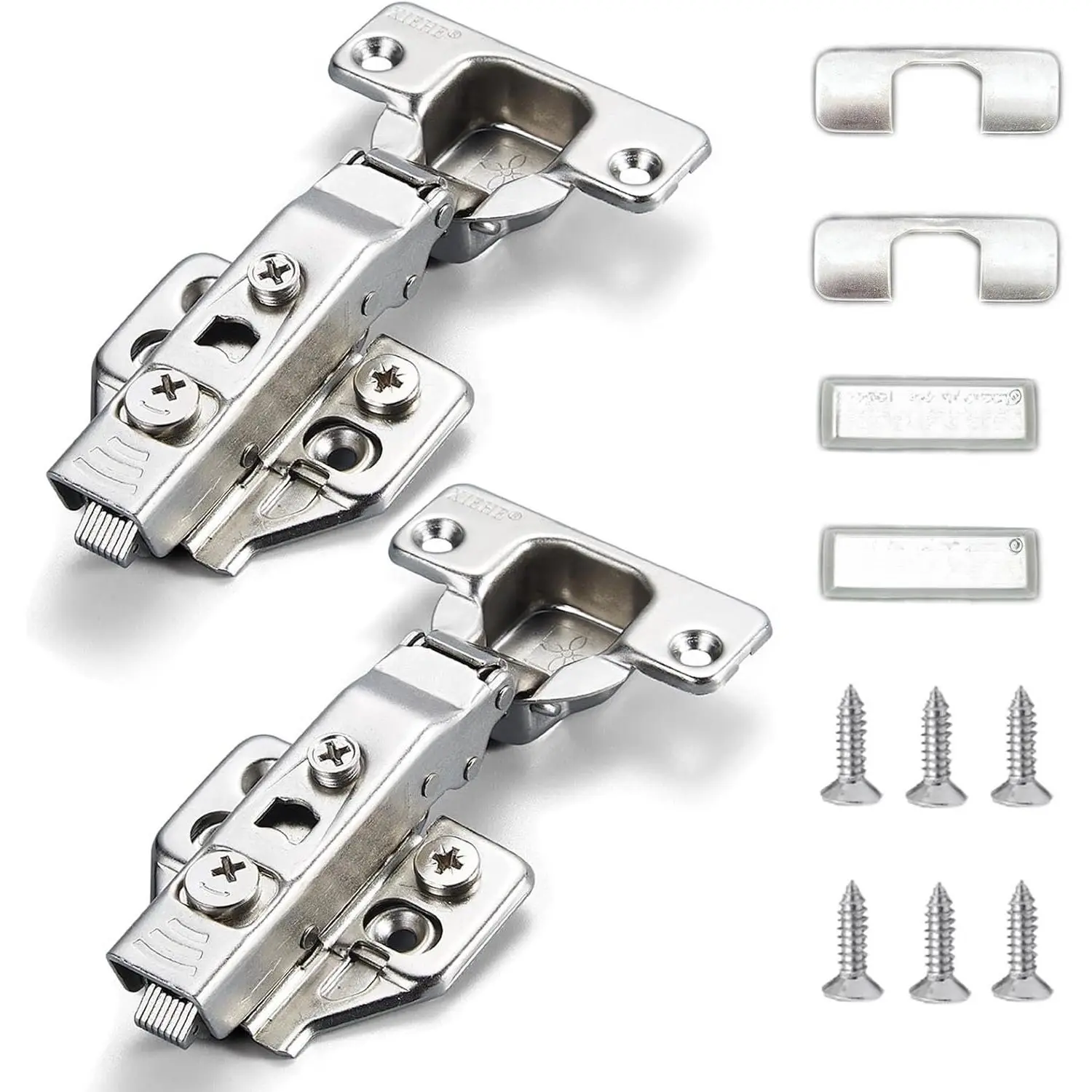 2-Pack High-Quality 110° Soft Closing Half-Overlay Frameless Cold Steel Hinges - Brushed Nickel Flush Mount European Synthetic Hinges with Screws, for Kitchen Cabinets, Garage, Includes Manufacturer Warranty