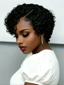 13x4x1 Lace Front Human Hair Wigs, Slide Part Pixie Cut, Short Kinky Curly Wig, Natural Look, Easy Maintenance, Perfect for Daily Wear