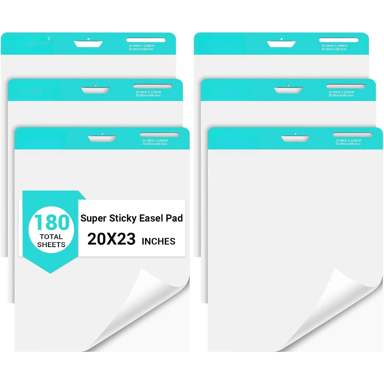 Sticky Easel Pad,20 in x 23 in,Flip Chart Paper,Sticky Chart Paper for Teachers,Self-Stick Easel Paper,Super Sticky & Bleed-Resistant, 30 Sheets/Pad, 6 Pads