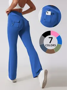 High Waist Wide Leg Pants with Butt Pockets, Ultimate Comfort & Flexibility, Tight-Fit High-Waist Pants for Sports & Daily Wear, High Waist Stretchy