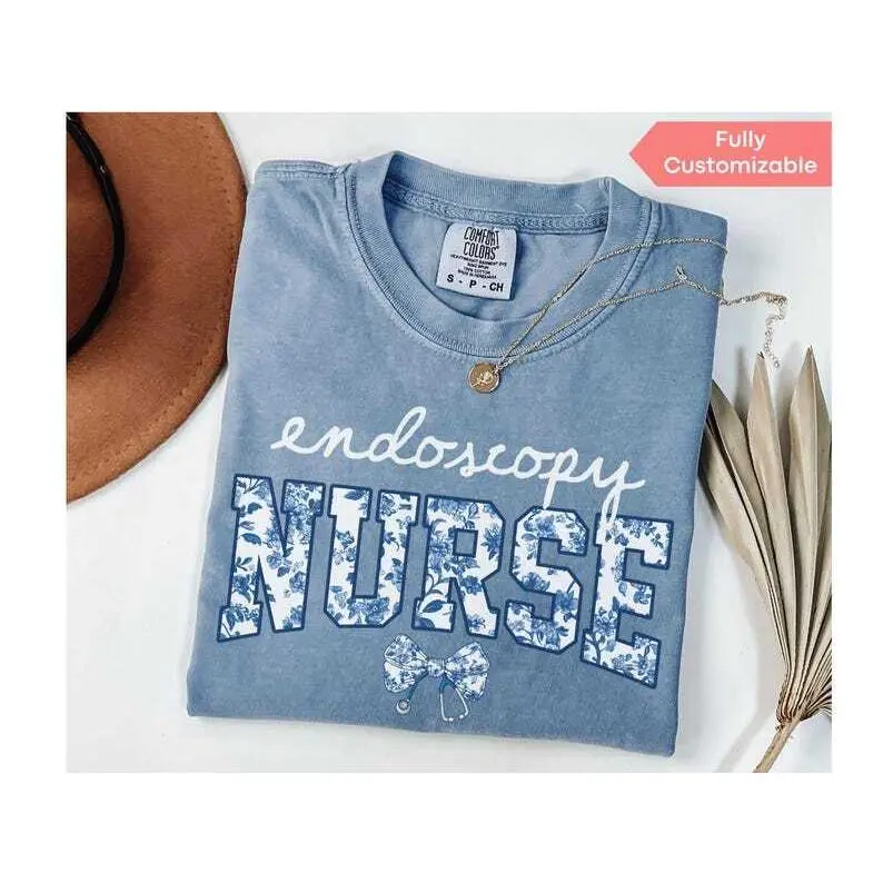 Comfort Colors Blue Floral Endoscopy Nurse Shirt Endoscopy Squad Gift Endoscopy Technician Staff Shirt Endo Nurse Tshitt Endo Crew Tee Cotton Fabric Top Tshirt