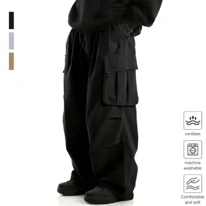 Men’s American Vintage Workwear Cargo Pants — High-Street Streetwear Style, Multi-Pocket Wide-Leg, Pleated Casual Long Pants