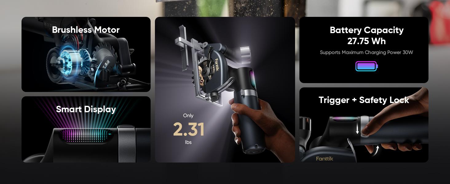 Fanttik O11 Pro Cordless Circular Saw Kit Set - 3-3/8 Inches, 4500RPM Brushless Motor, 1" Max Cutting Depth, 0-45° Bevel, Built-in Batteries, 2 Blades, Dust Port, Ideal for Cutting Wood, DIY Furniture, Home Renovation, Cordless Saw, Lithium Ion