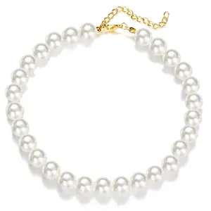 Vintage Pearl Necklace Women's High-grade Ins Style Simple Beads Chain Artificial Pearl Geometric Jewelery Party Fine Jewelry Gift