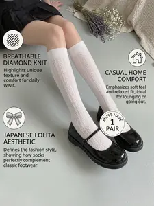 Women's Breathable Rhombus Grid Pattern Thin Ankle Stockings, Versatile, Comfortable and Fit, Ideal for Spring and Summer, 1 Pair