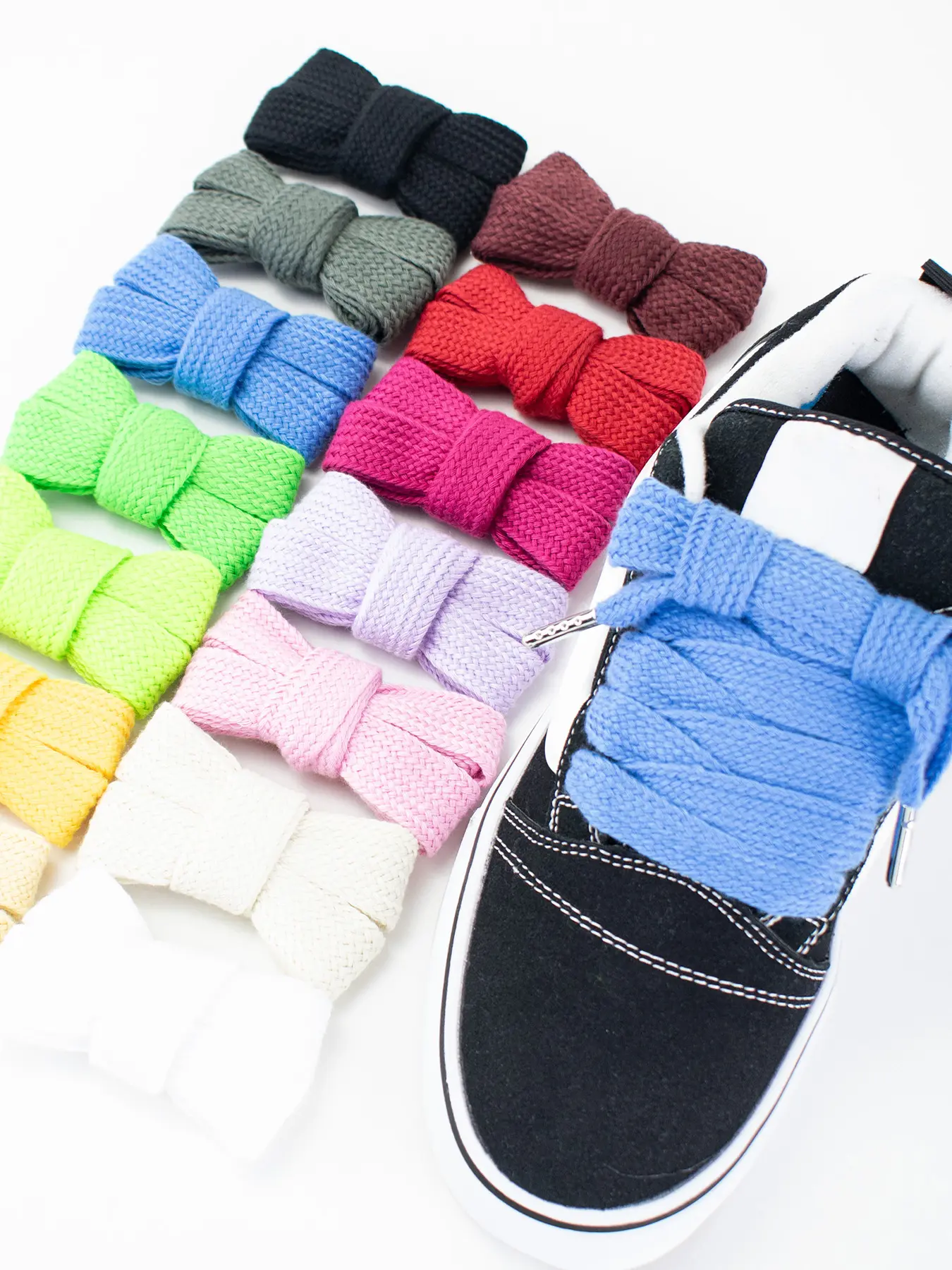 Wide Single Layer Flat Shoelaces 2cm Metal Head, Versatile Classic Casual Shoe Laces, Unisex All Season Footwear Accessories, Lace up laces