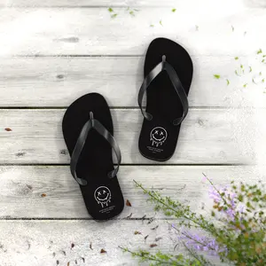 Men's Dripping Smiley Face Plastic Flip Flops - Black Beach Footwear, Sandals