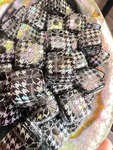 CB2- (10PCS) 14mm Houndstooth Gift Box Black/White Iridescent Rainbow Cube Beads For DIY