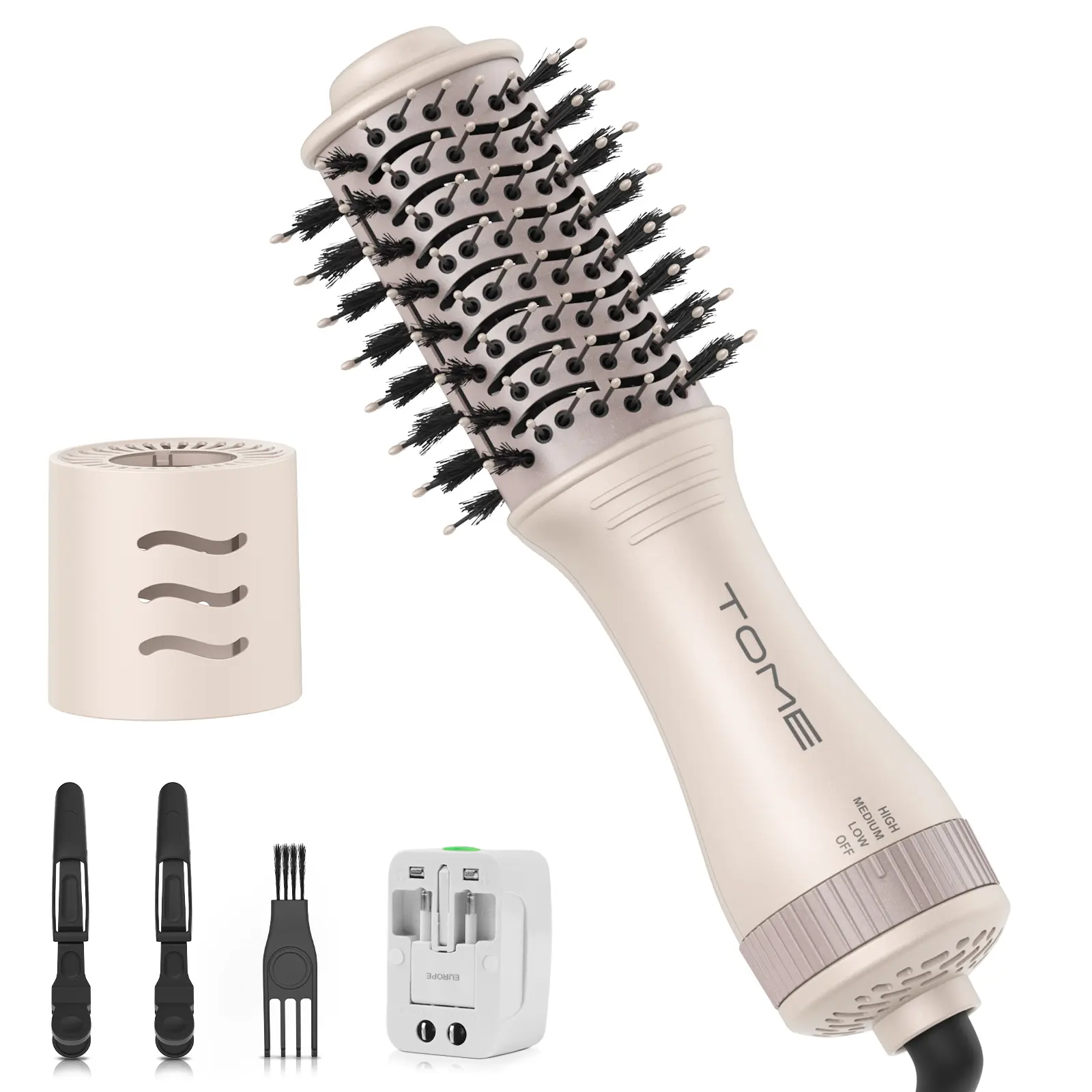 TOME Travel Hair Dryer Brush Dual Voltage Ceramic Nano-Titanium Technology Mini Hot Air Portable 2 inch Oval Shape Pink 3 Heats 2 Speeds